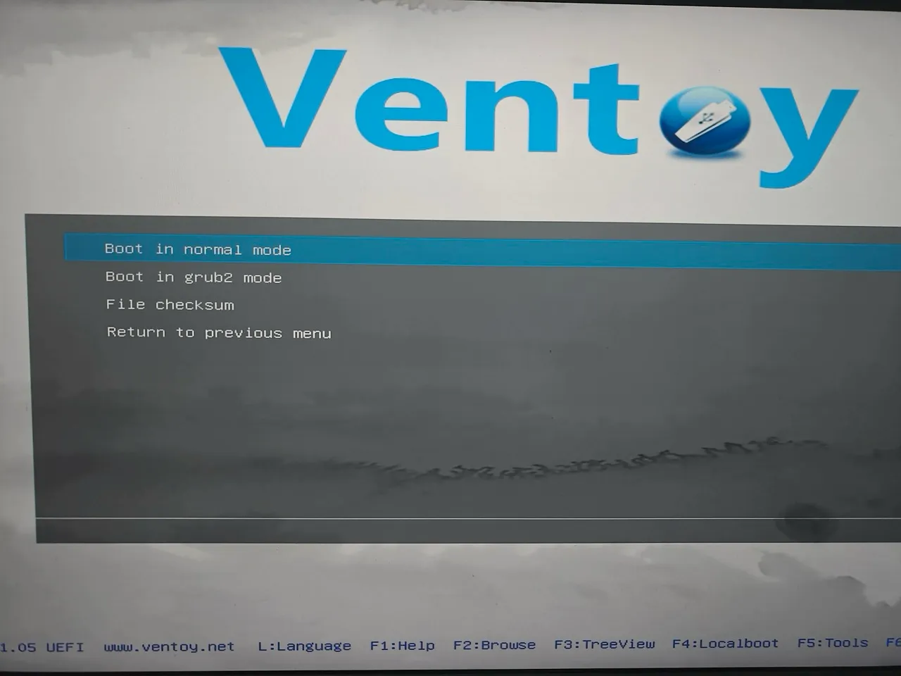 Ventory 启动 PVE 安装器镜像时要选普通模式
