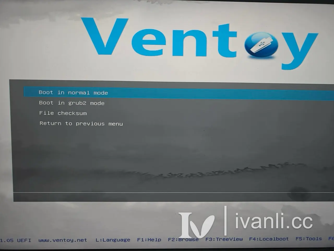 Ventory 启动 PVE 安装器镜像时要选普通模式